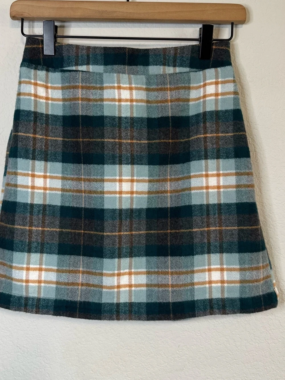 American Eagle Green Flannel Plaid Pull On Mini Skirt Academia Y2K Size XS